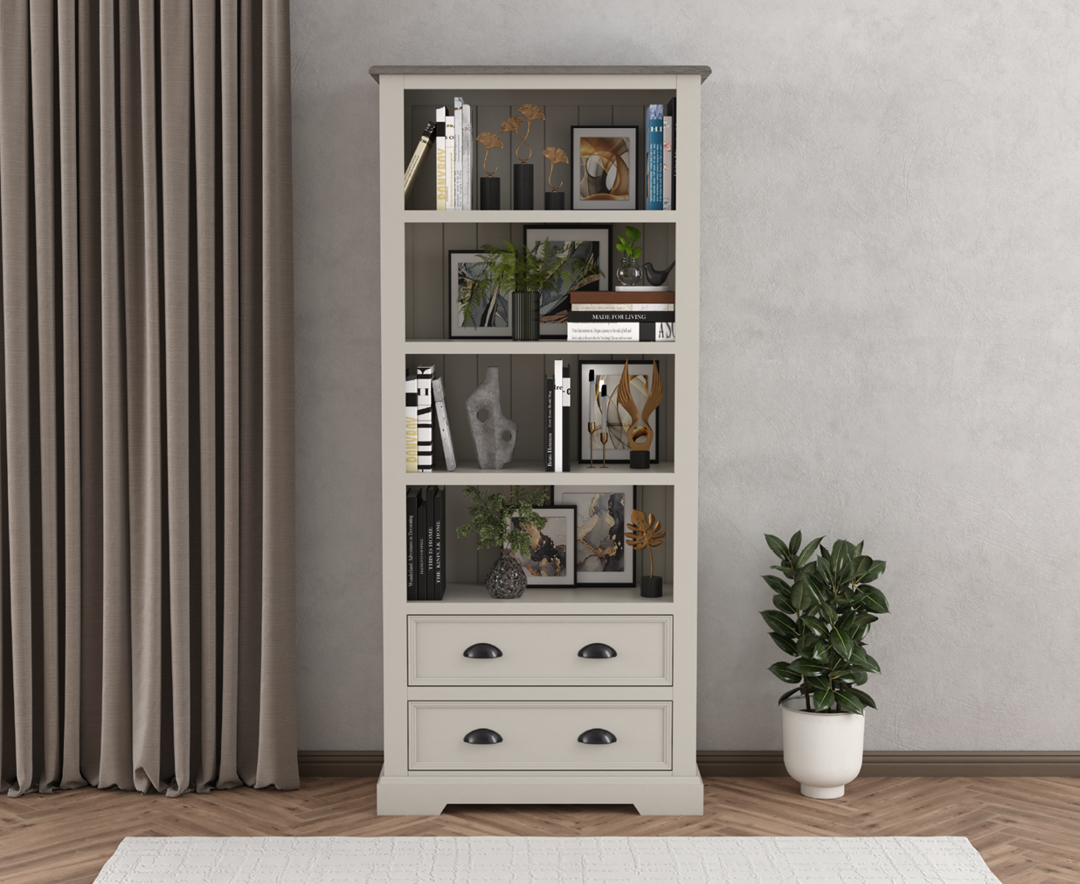 Product photograph of Dartmouth Oak And Soft White Painted Tall Bookcase from Oak Furniture Superstore