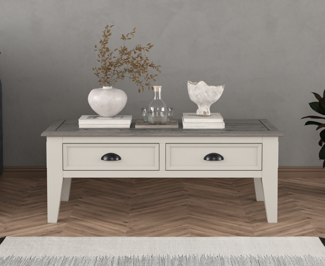 Product photograph of Dartmouth Oak And Soft White Painted 4 Drawer Coffee Table from Oak Furniture Superstore