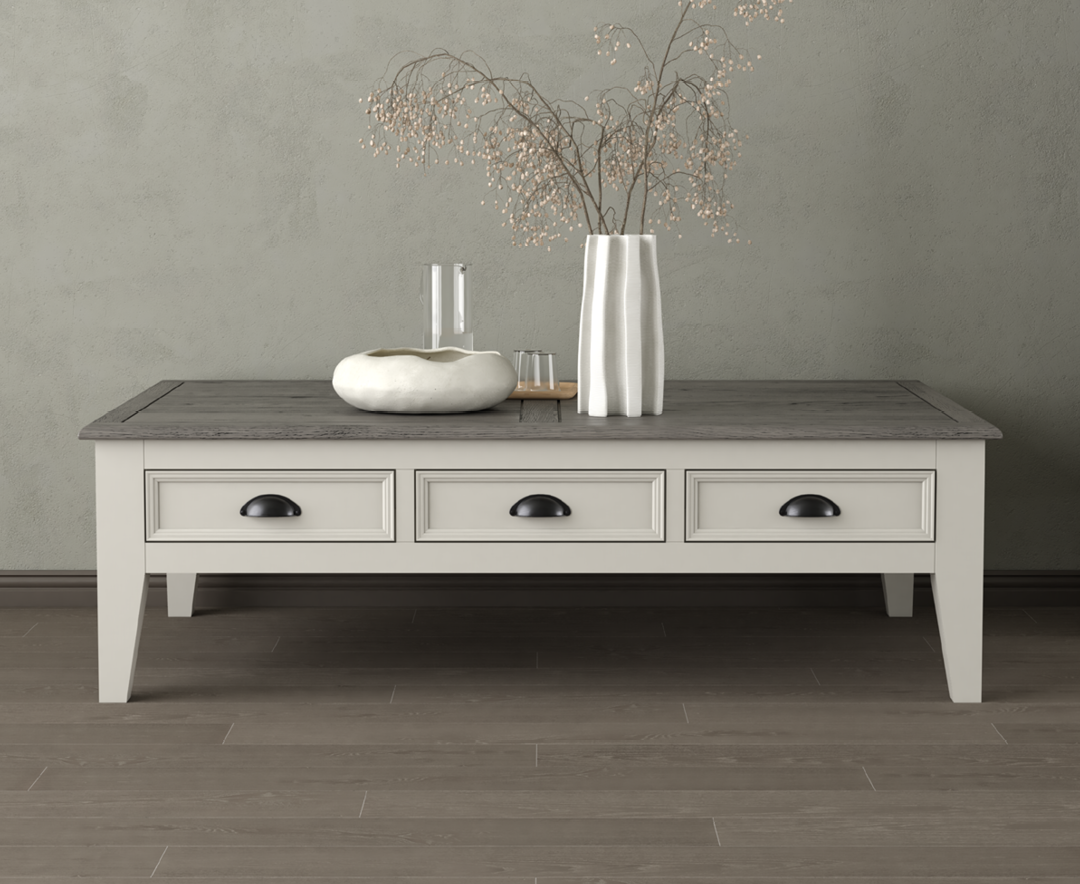 Product photograph of Dartmouth Oak And Soft White Painted Extra Large 6 Drawer Coffee Table from Oak Furniture Superstore