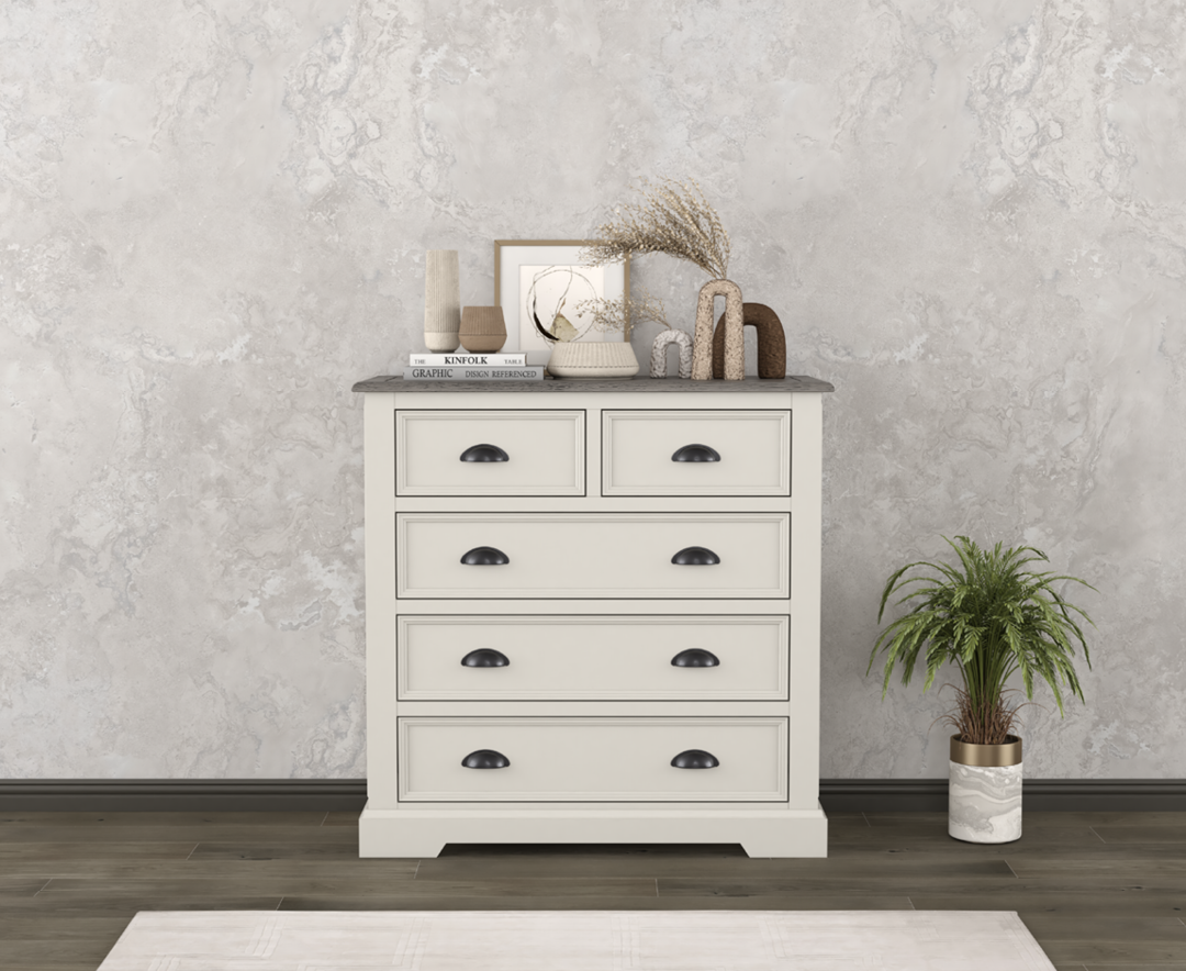 Product photograph of Dartmouth Oak And Soft White Painted 2 Over 3 Chest Of Drawers from Oak Furniture Superstore