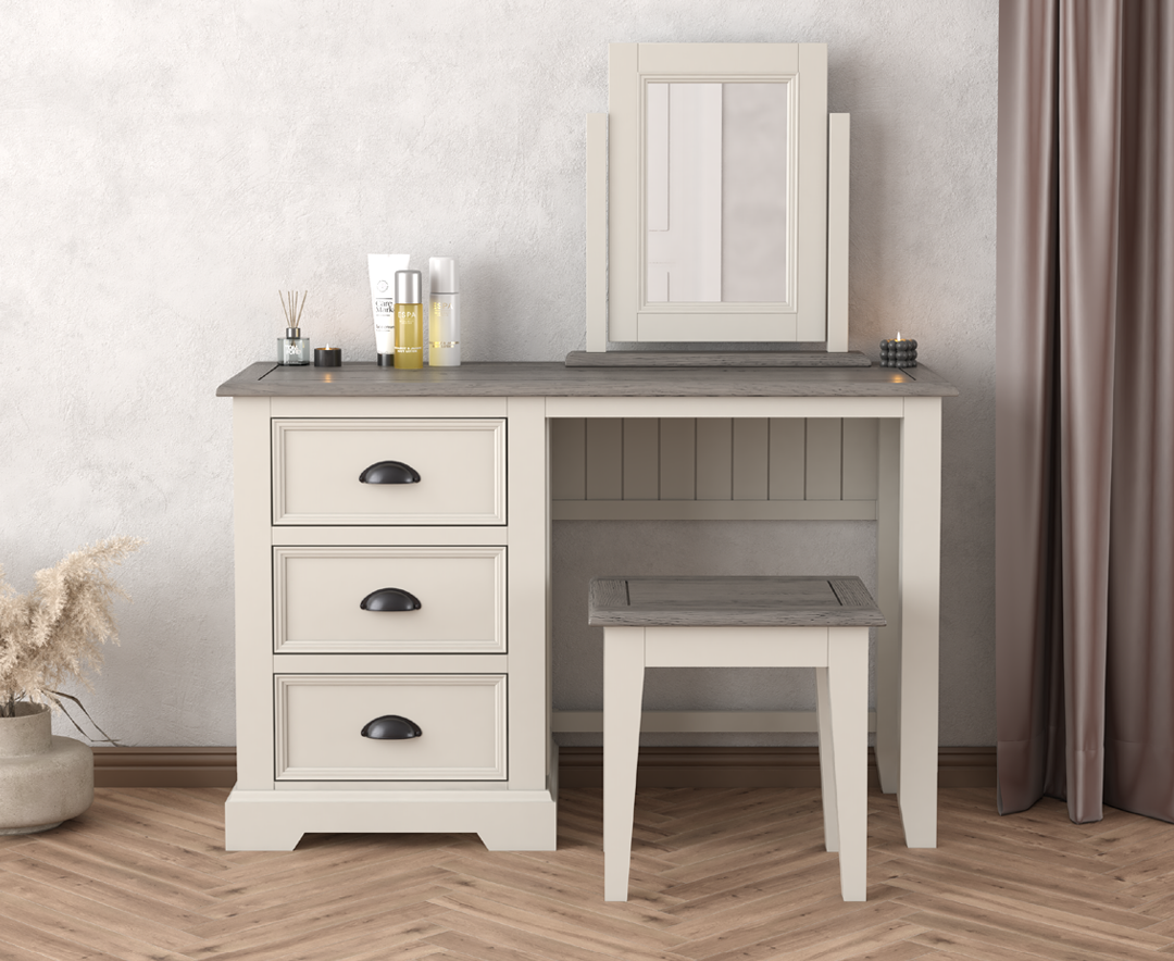Product photograph of Dartmouth Oak And Soft White Painted Dressing Table Set from Oak Furniture Superstore