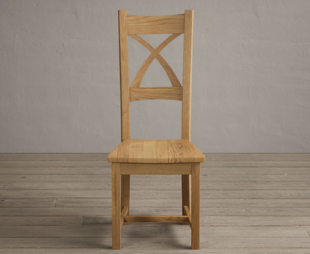 Natural Solid Oak X Back Dining Chairs With Oak Seat Pad