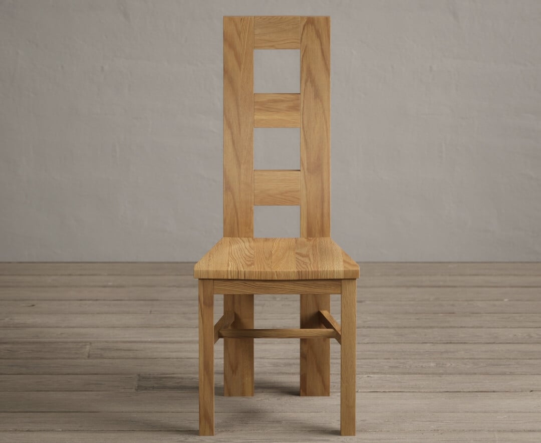 Natural Solid Oak Flow Back Dining Chairs With Oak Seat Pad