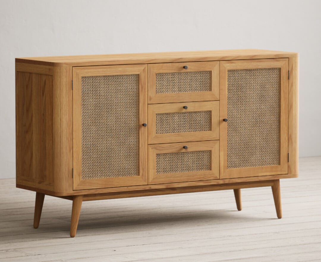 Oak Rattan Large Sideboard