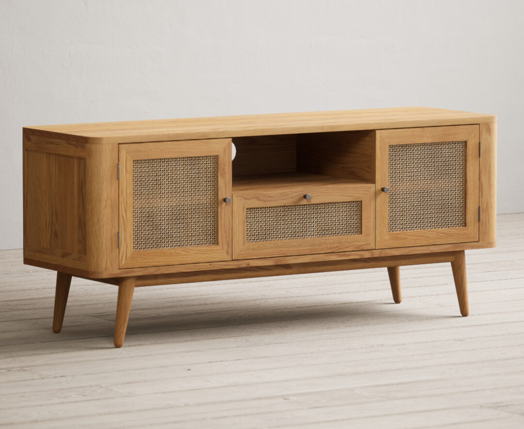 Product photograph of Oak Rattan Large Tv Cabinet from Oak Furniture Superstore