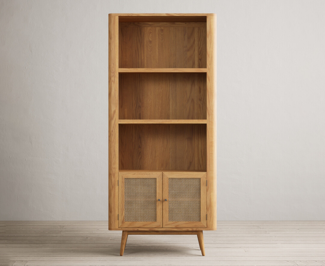 Product photograph of Oak Rattan Tall Bookcase from Oak Furniture Superstore