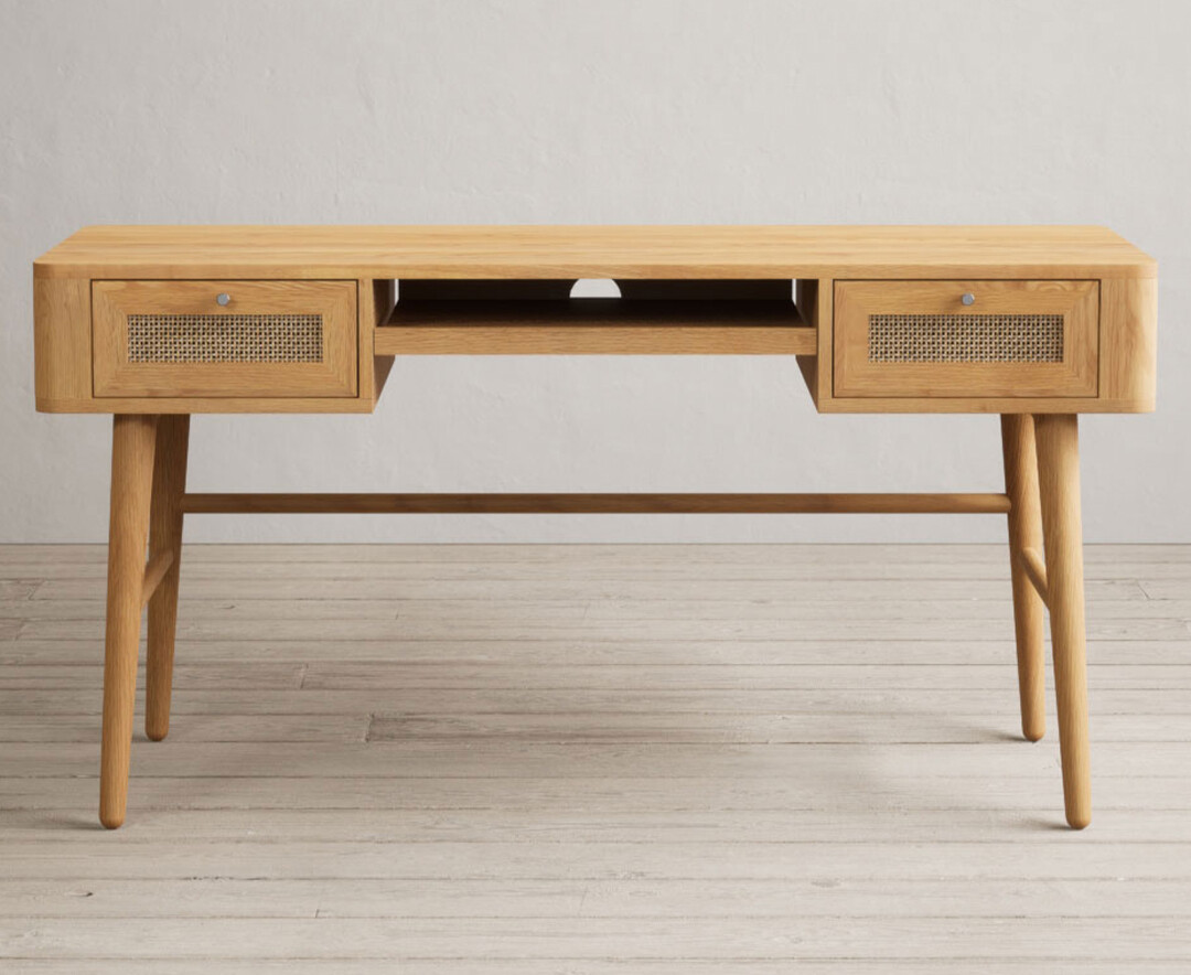 Product photograph of Oak Rattan Computer Desk from Oak Furniture Superstore