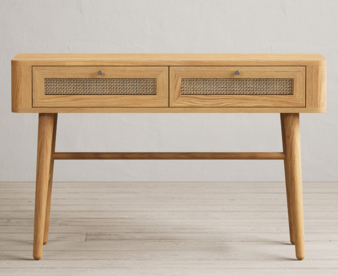 Product photograph of Oak Rattan Console Table from Oak Furniture Superstore