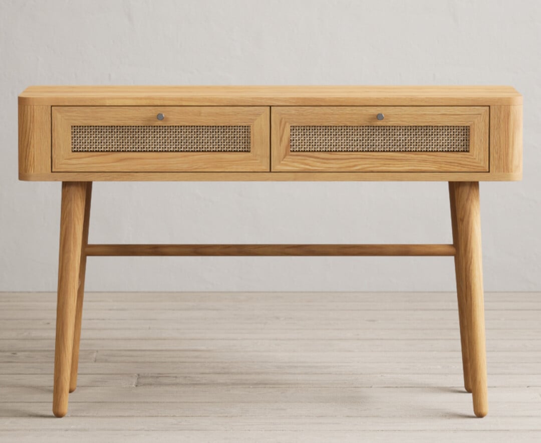 Oak Rattan Console Table