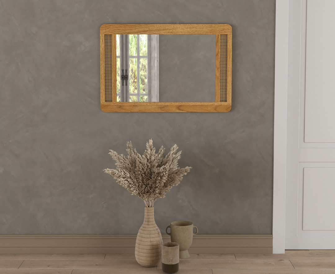 Product photograph of Oak Rattan Wall Mirror from Oak Furniture Superstore