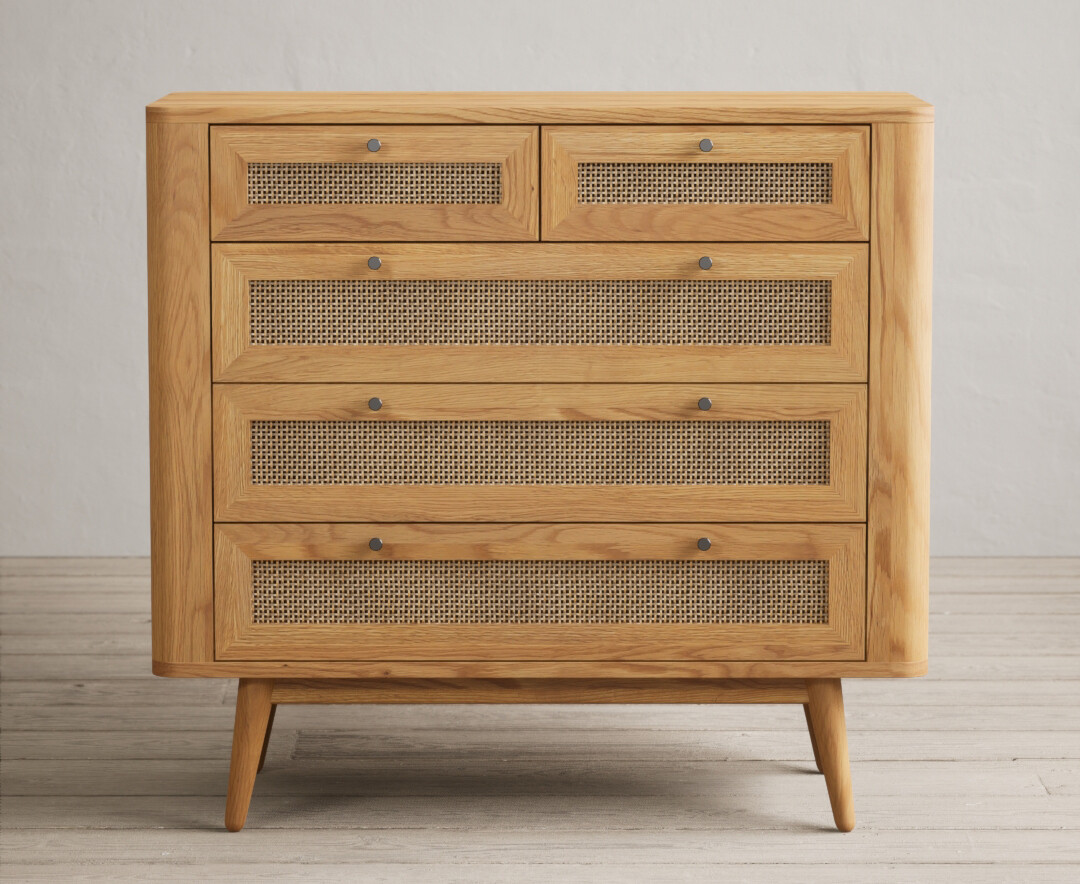 Photo 3 of Oak rattan 2 over 3 chest of drawers