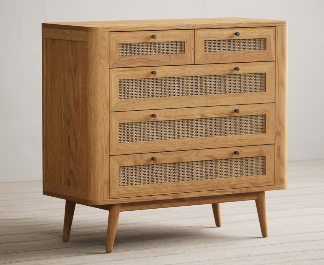 Product photograph of Oak Rattan 2 Over 3 Chest Of Drawers from Oak Furniture Superstore