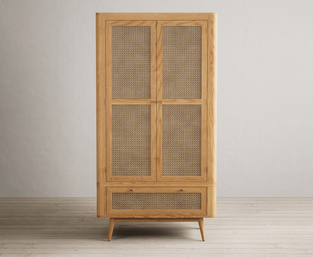 Product photograph of Oak Rattan Double Wardrobe from Oak Furniture Superstore