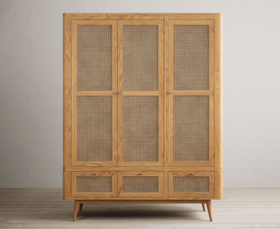 Oak Rattan Triple Wardrobe