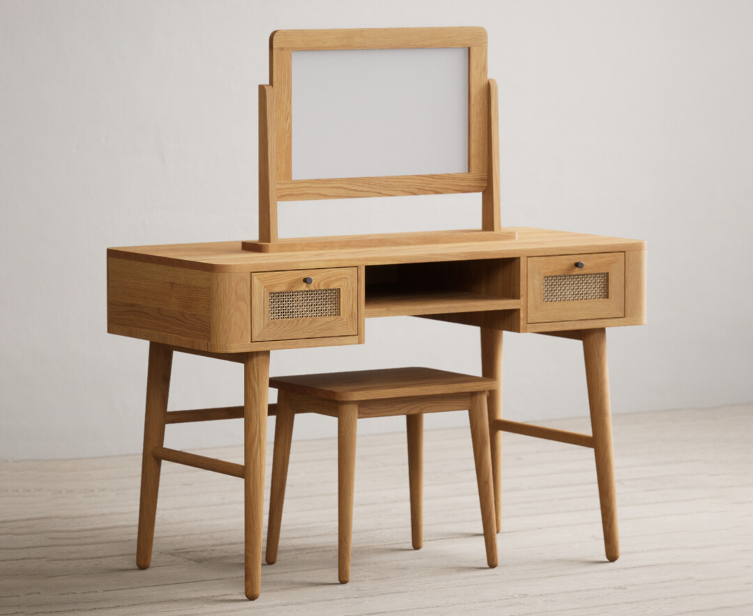 Product photograph of Oak Rattan Dressing Table Set from Oak Furniture Superstore