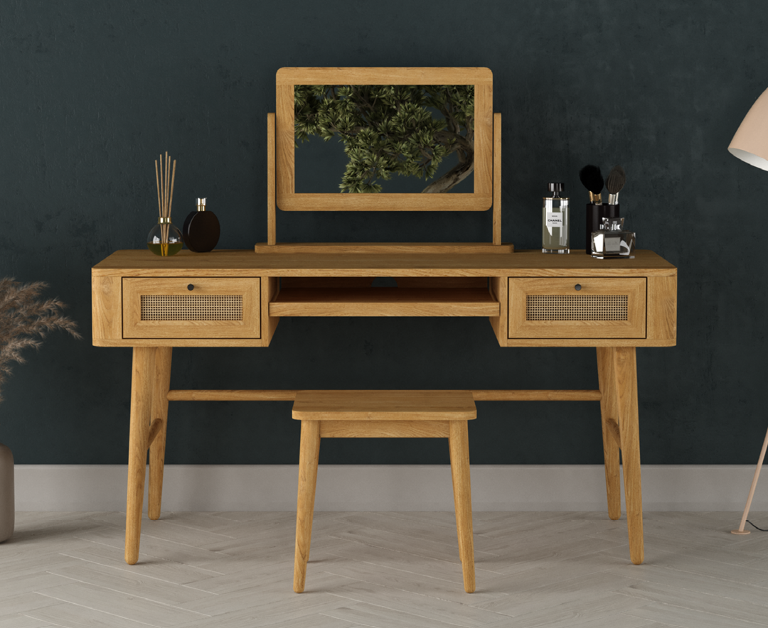 Product photograph of Oak Rattan Dressing Table Set from Oak Furniture Superstore