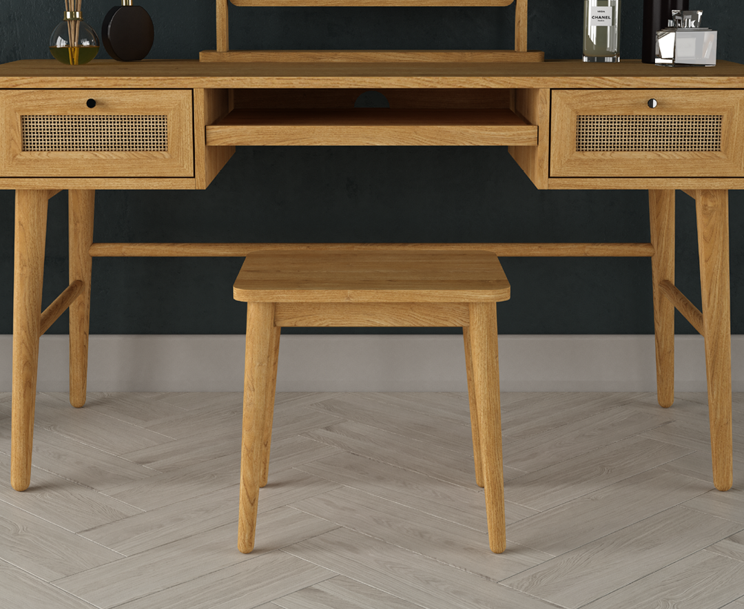 Oak Rattan Dressing Table Stool