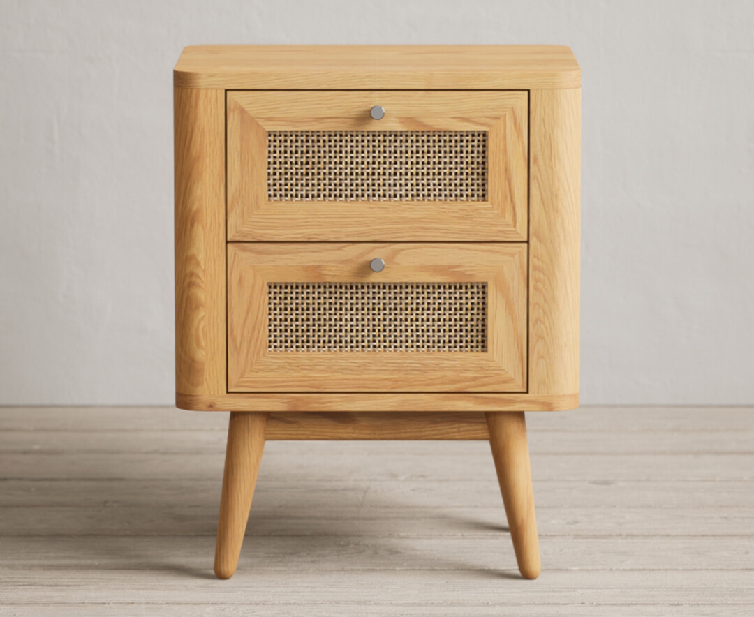 Product photograph of Oak Rattan 2 Drawer Bedside Chest from Oak Furniture Superstore