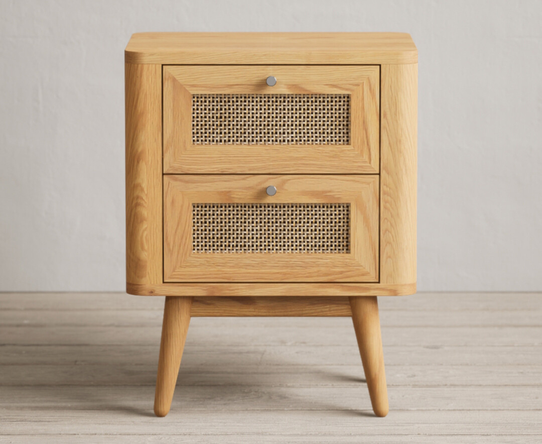 Oak Rattan 2 Drawer Bedside Chest