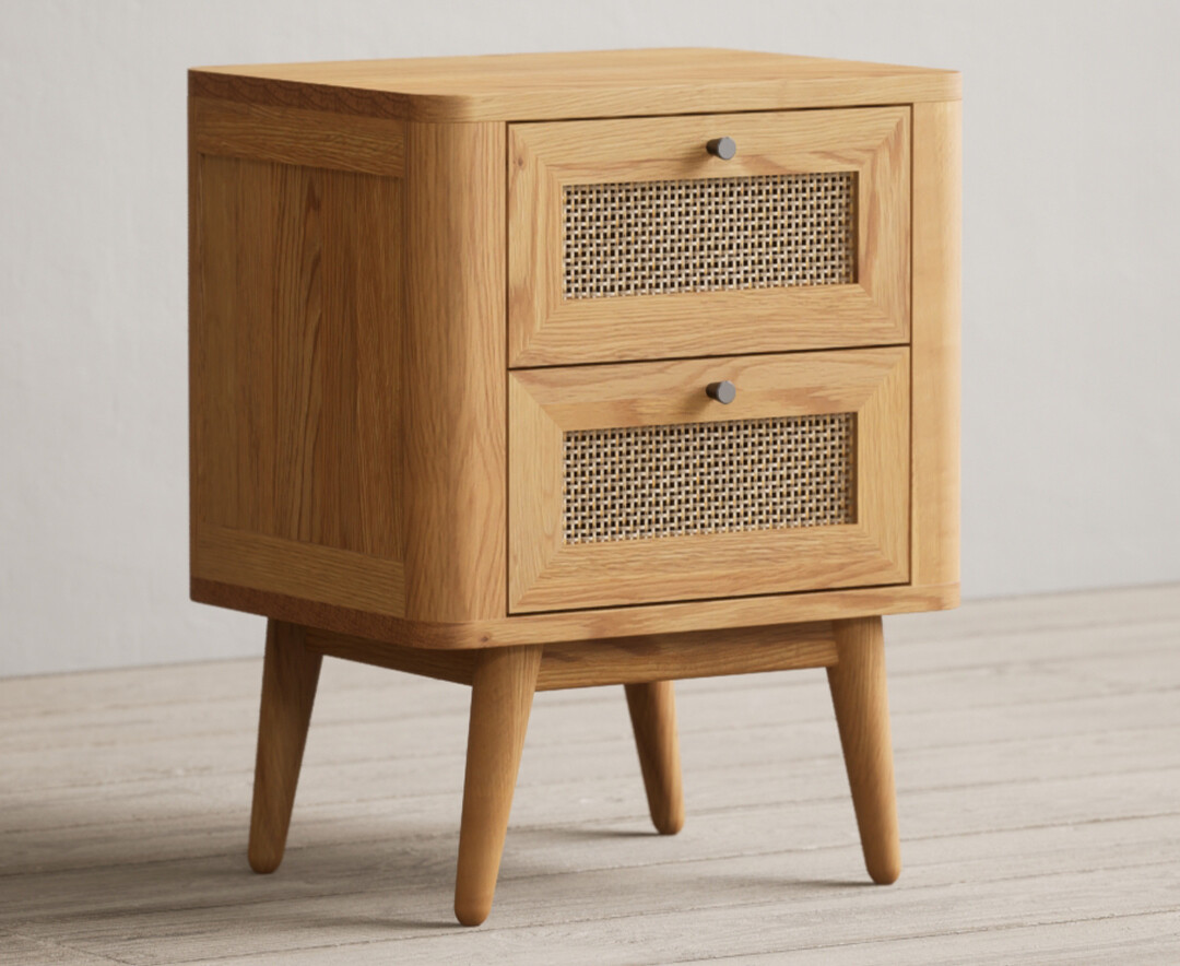Photo 4 of Oak rattan 2 drawer bedside chest