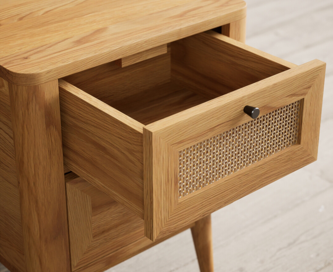 Photo 1 of Oak rattan 2 drawer bedside chest