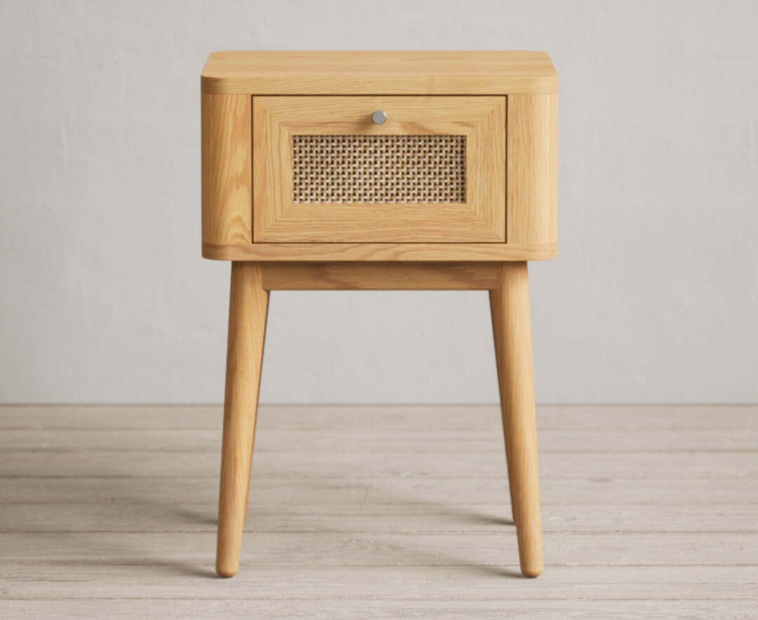 Product photograph of Oak Rattan Bedside Table from Oak Furniture Superstore