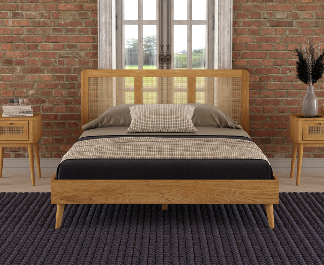 Oak Rattan King Size Bed
