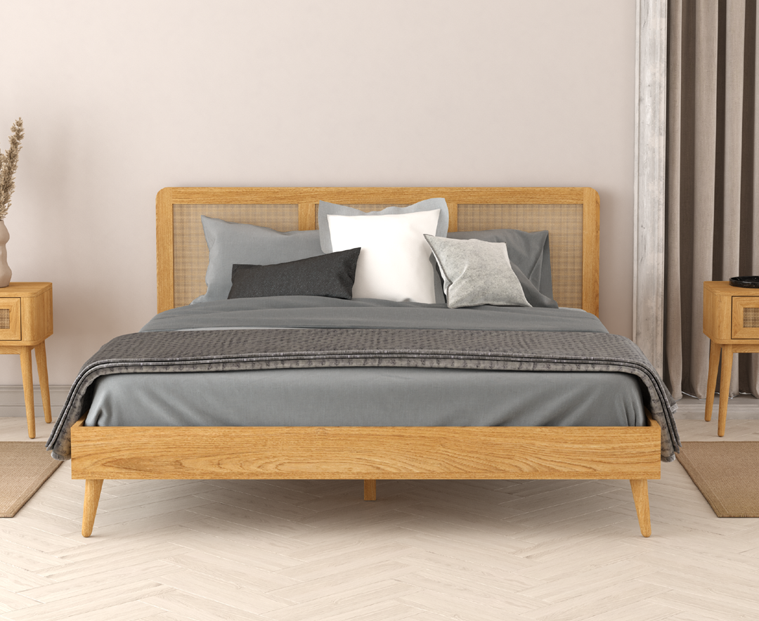 Oak Rattan Super King Size Bed