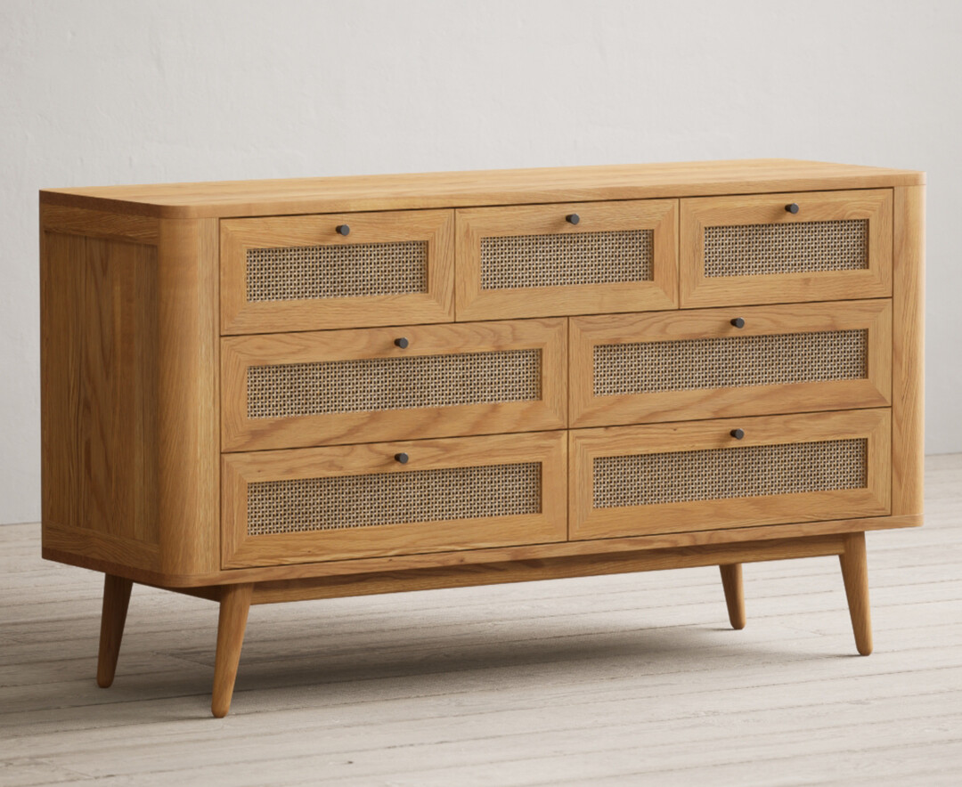 Product photograph of Oak Rattan Wide Chest Of Drawers from Oak Furniture Superstore
