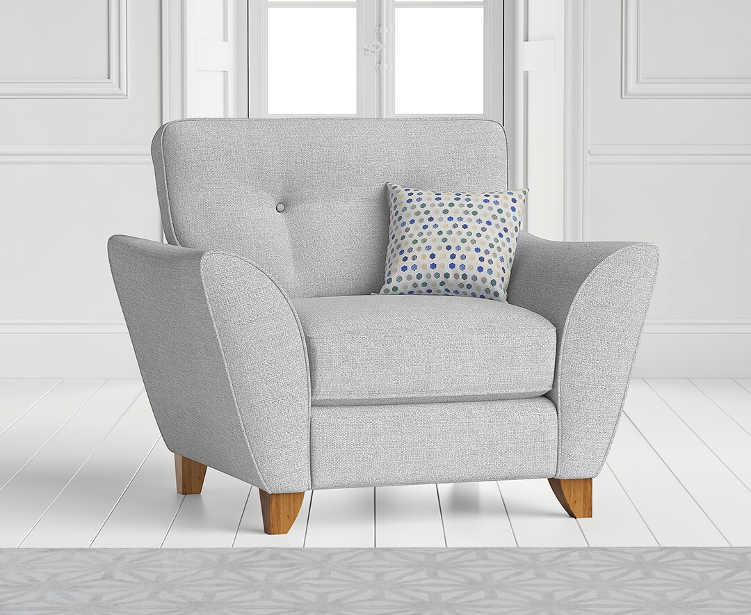 Product photograph of Florin Light Grey Fabric Armchair from Oak Furniture Superstore.