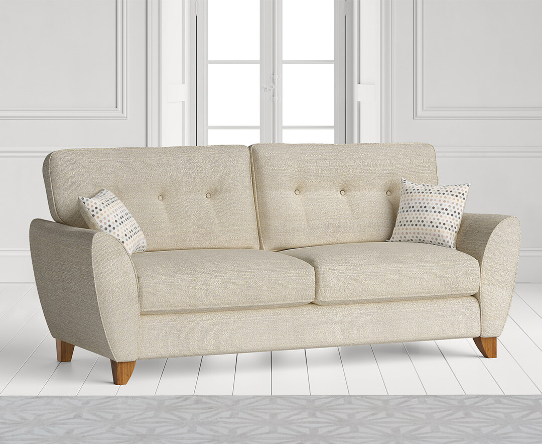 Product photograph of Florin Cream Fabric Three Seater Sofa from Oak Furniture Superstore.
