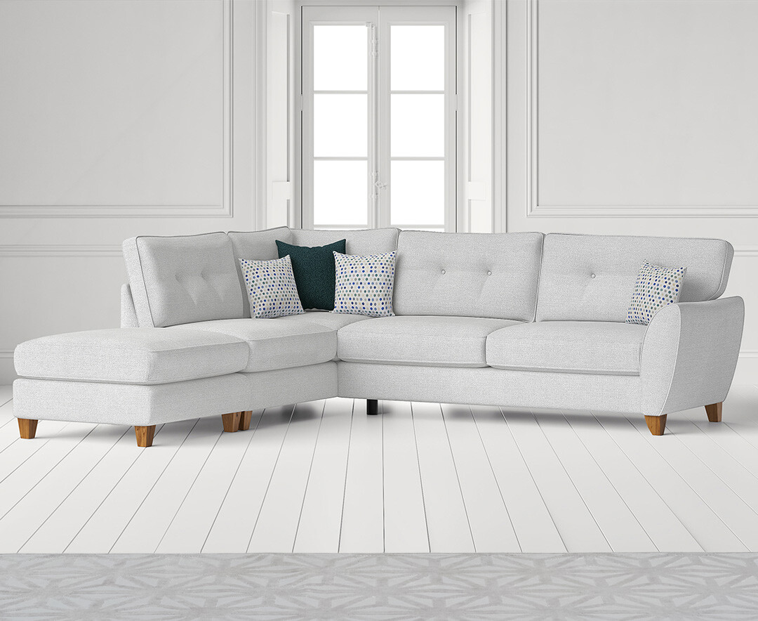 Product photograph of Florin Light Grey Fabric Left Hand Facing Corner Chaise Sofa from Oak Furniture Superstore.