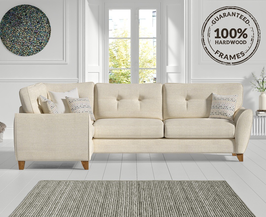 Product photograph of Florin Cream Fabric Left Hand Facing Corner Sofa from Oak Furniture Superstore