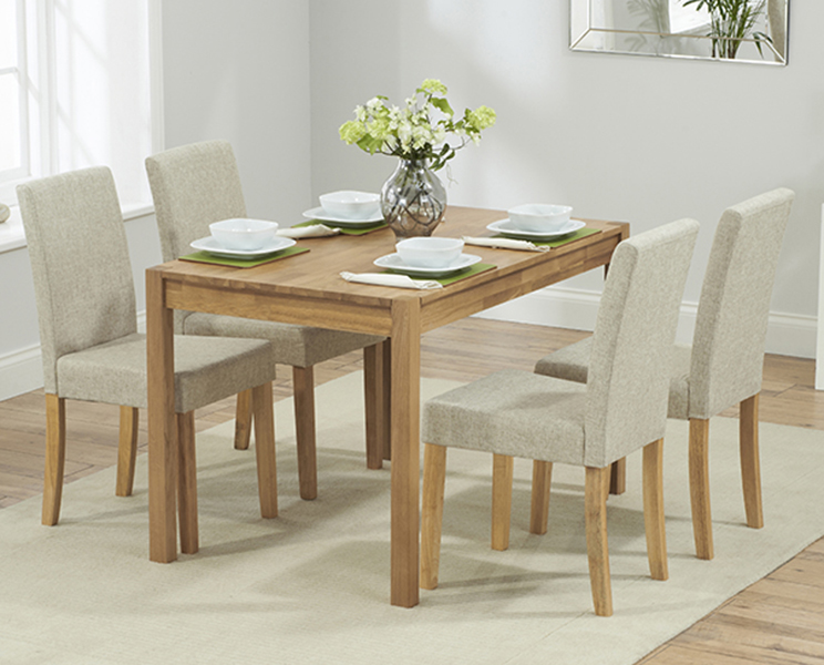 Product photograph of York 120cm Solid Oak Dining Table With 4 Natural Lila Fabric Chairs from Oak Furniture Superstore