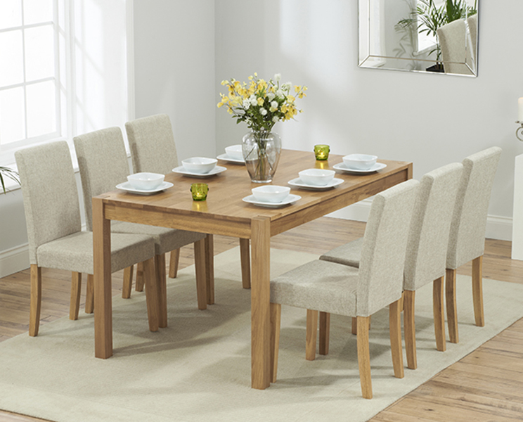 Oxford 150cm Solid Oak Dining Table With 6 Grey Lila Fabric Chairs
