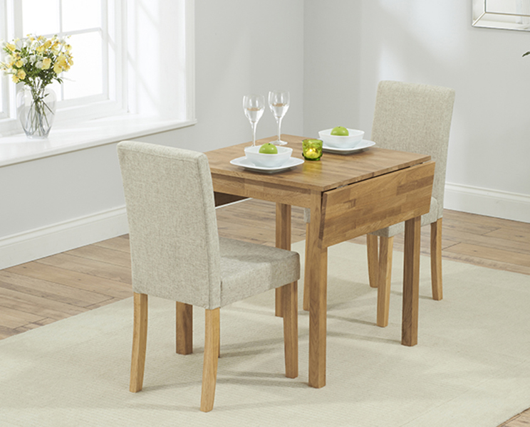 Oxford 70cm Solid Oak Extending Dining Table With 2 Grey Lila Fabric Chairs