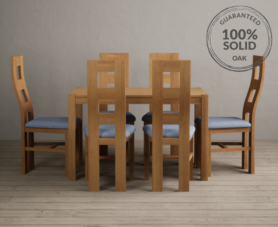 Product photograph of York 120cm Solid Oak Dining Table With 4 Blue Flow Back Chairs from Oak Furniture Superstore