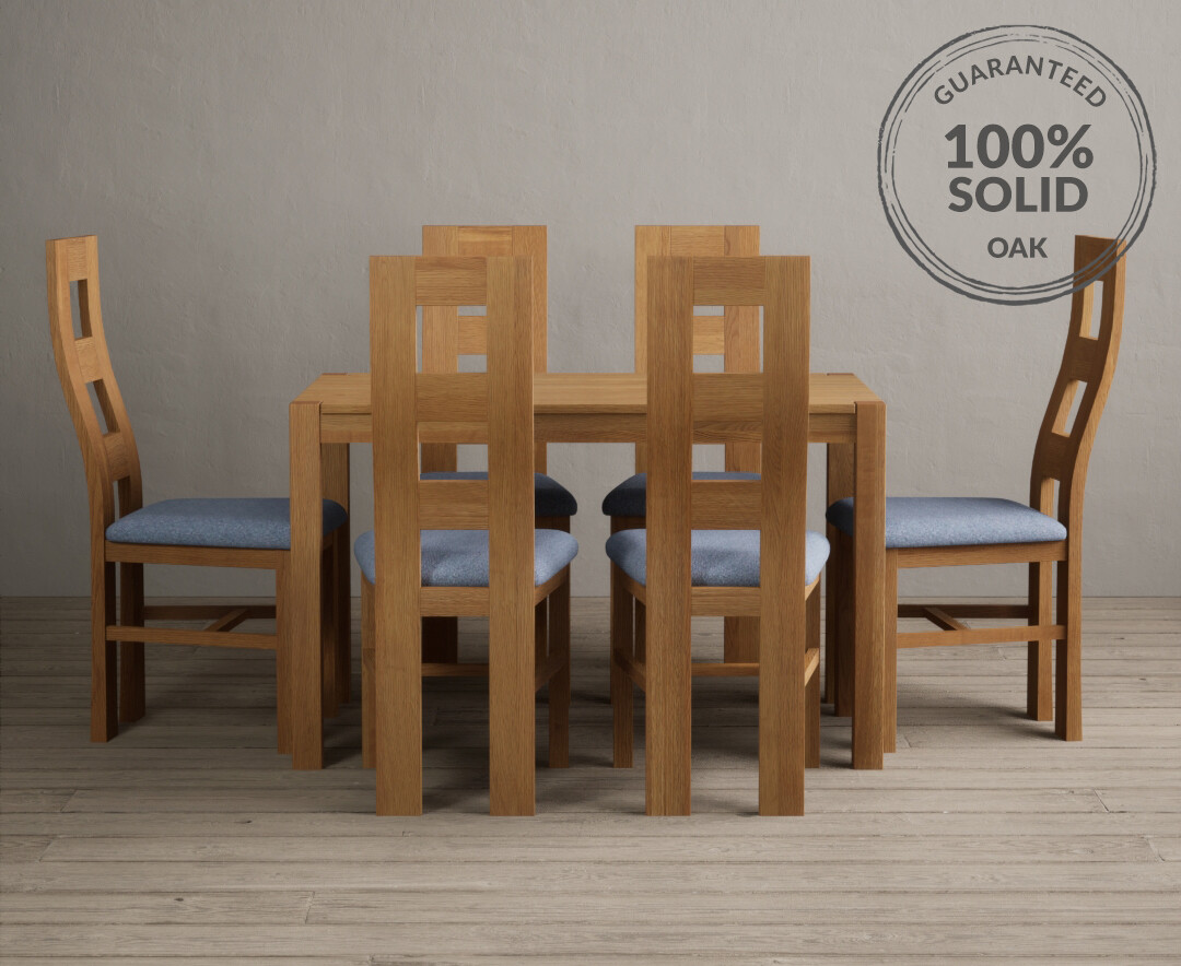 York 120cm Solid Oak Dining Table With 6 Blue Flow Back Chairs