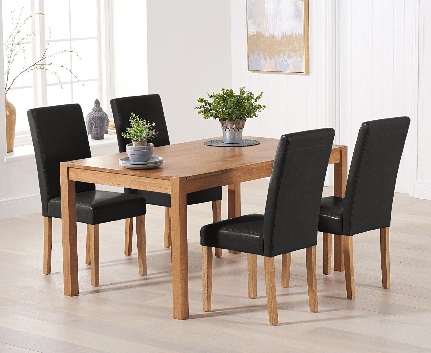 York 120cm Solid Oak Dining Set With 4 Black Olivia Chairs