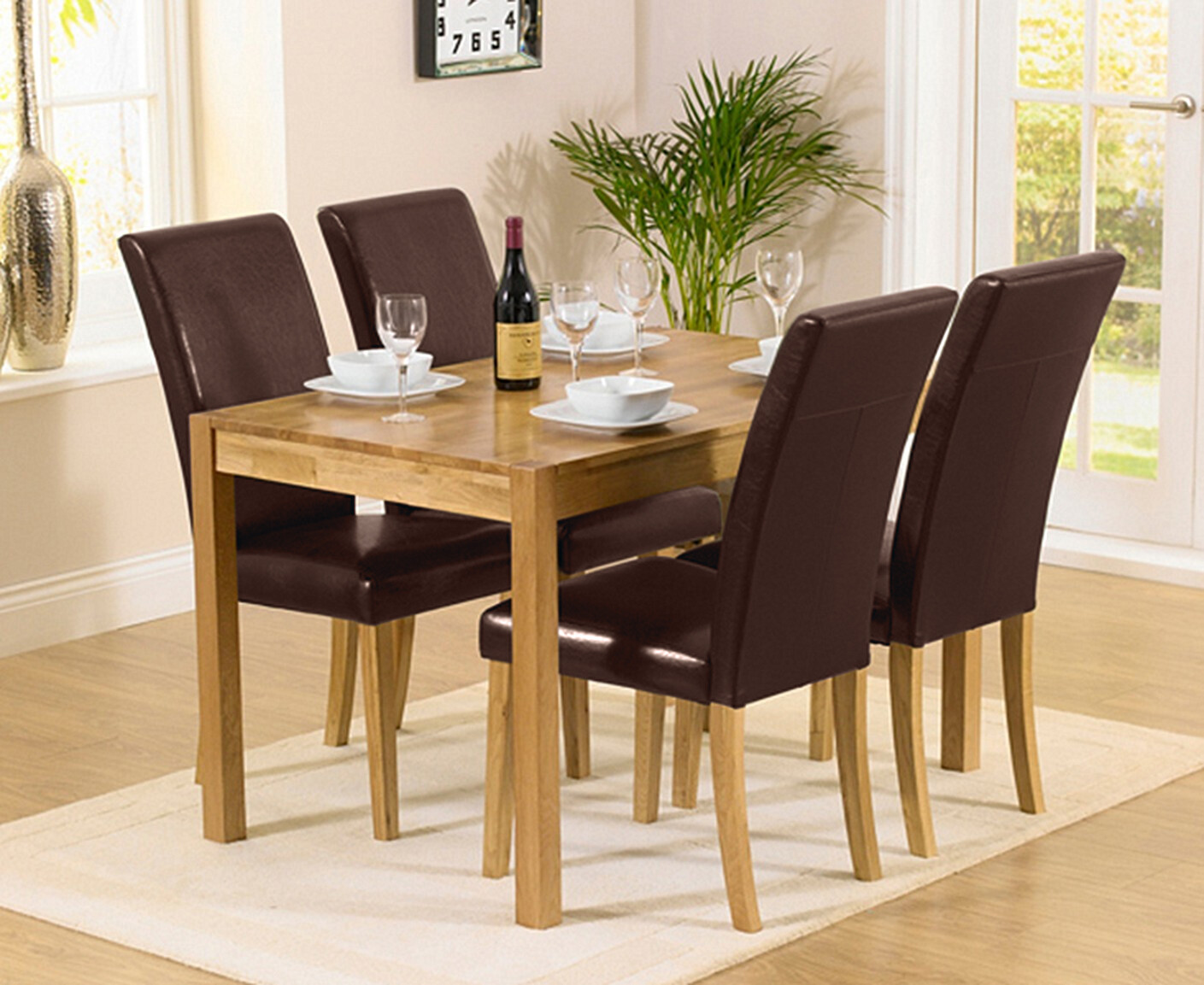 Product photograph of York 120cm Solid Oak Dining Set With 4 Brown Olivia Chairs from Oak Furniture Superstore