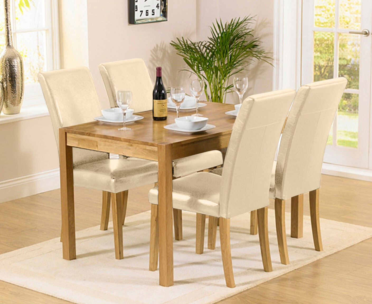York 120cm Solid Oak Dining Set With 4 Cream Olivia Chairs