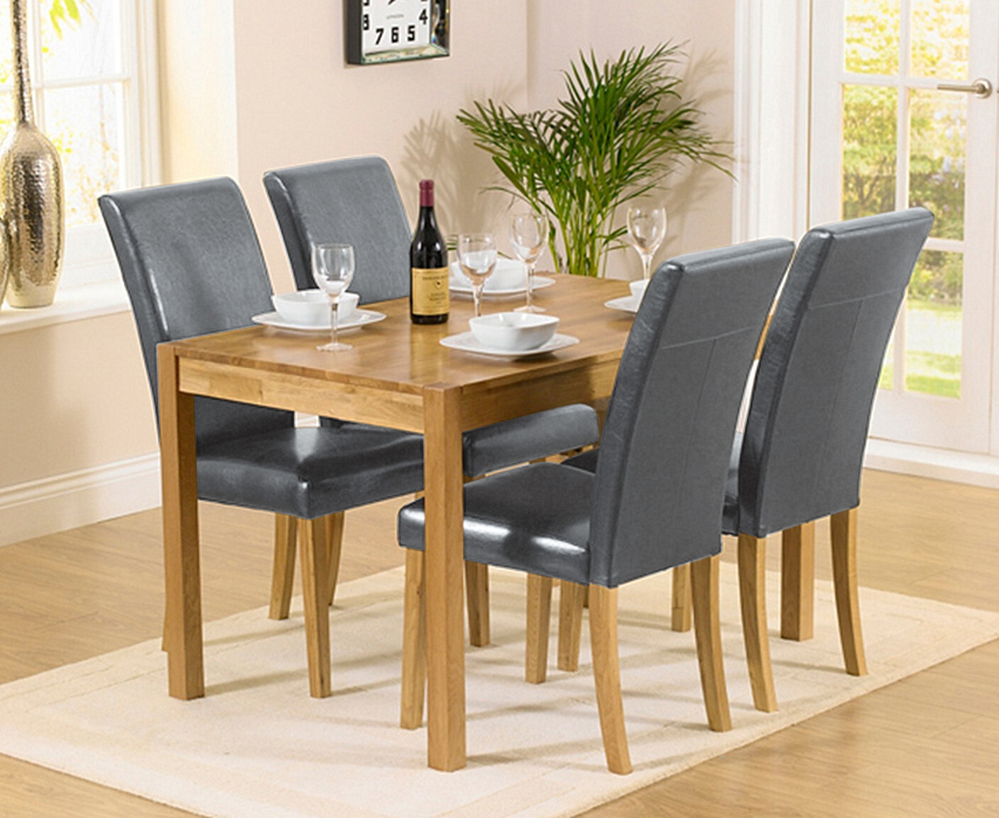 Product photograph of York 120cm Solid Oak Dining Table With 6 Grey Olivia Chairs from Oak Furniture Superstore