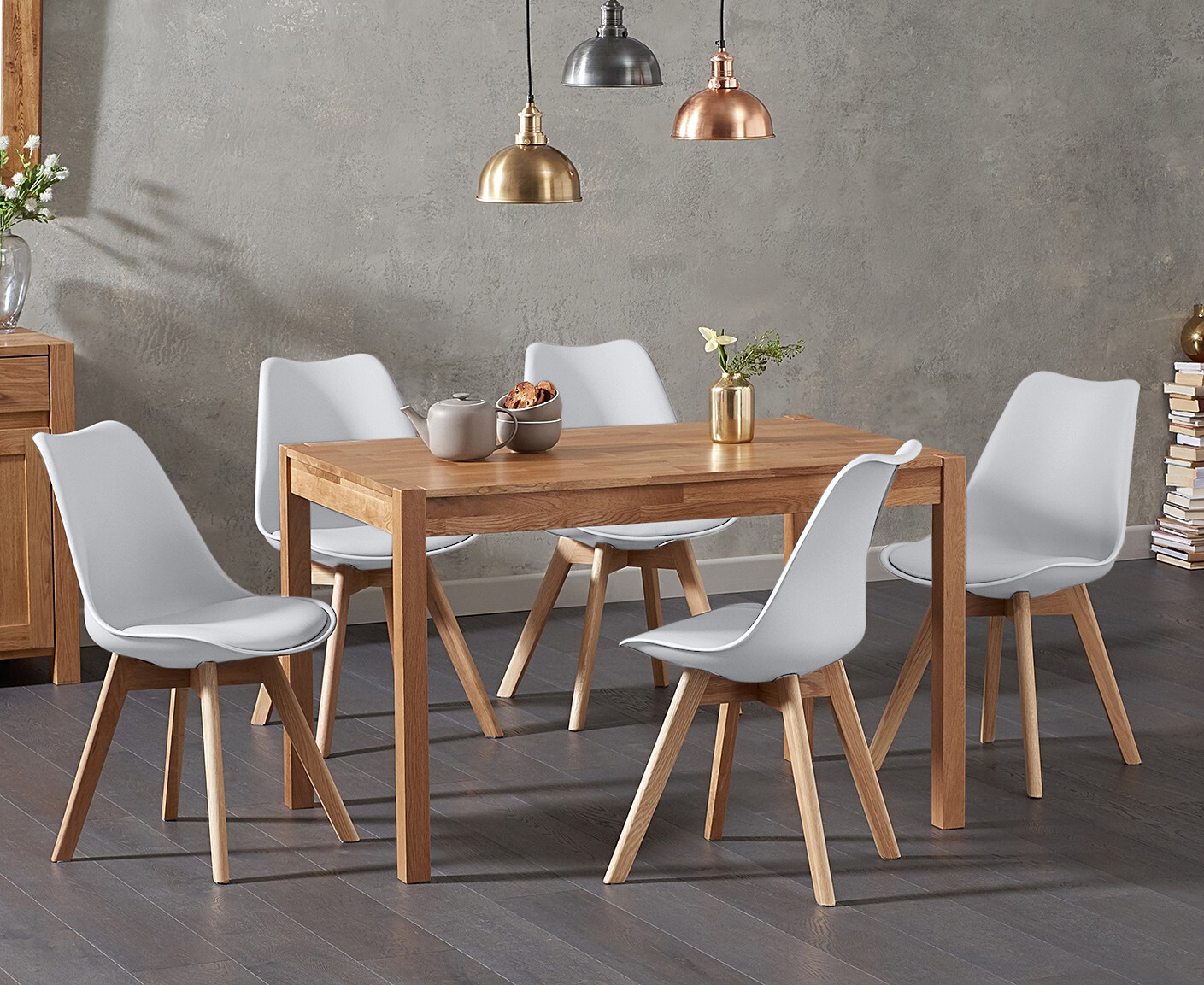 Product photograph of York 120cm Solid Oak Dining Table With 4 White Orson Chairs from Oak Furniture Superstore