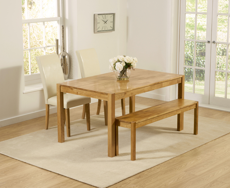 Product photograph of York 150cm Solid Oak Dining Table With 4 Cream Olivia Chairs And 1 York Benches from Oak Furniture Superstore