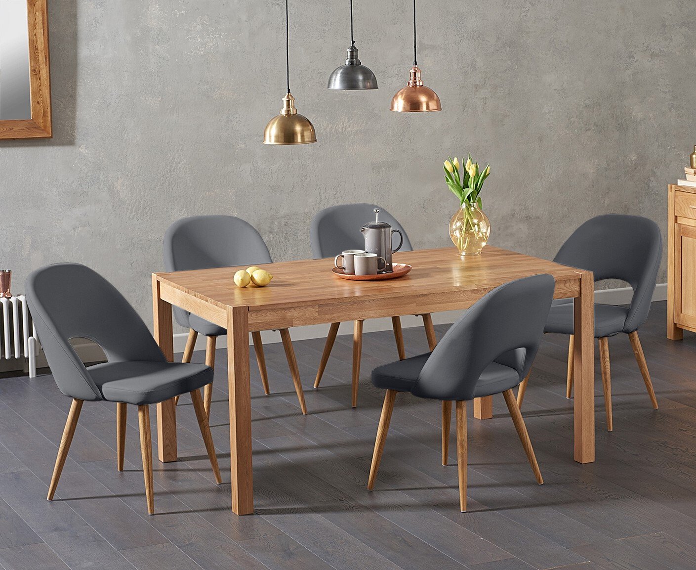 York 150cm Solid Oak Dining Table With 8 Grey Hudson Chairs