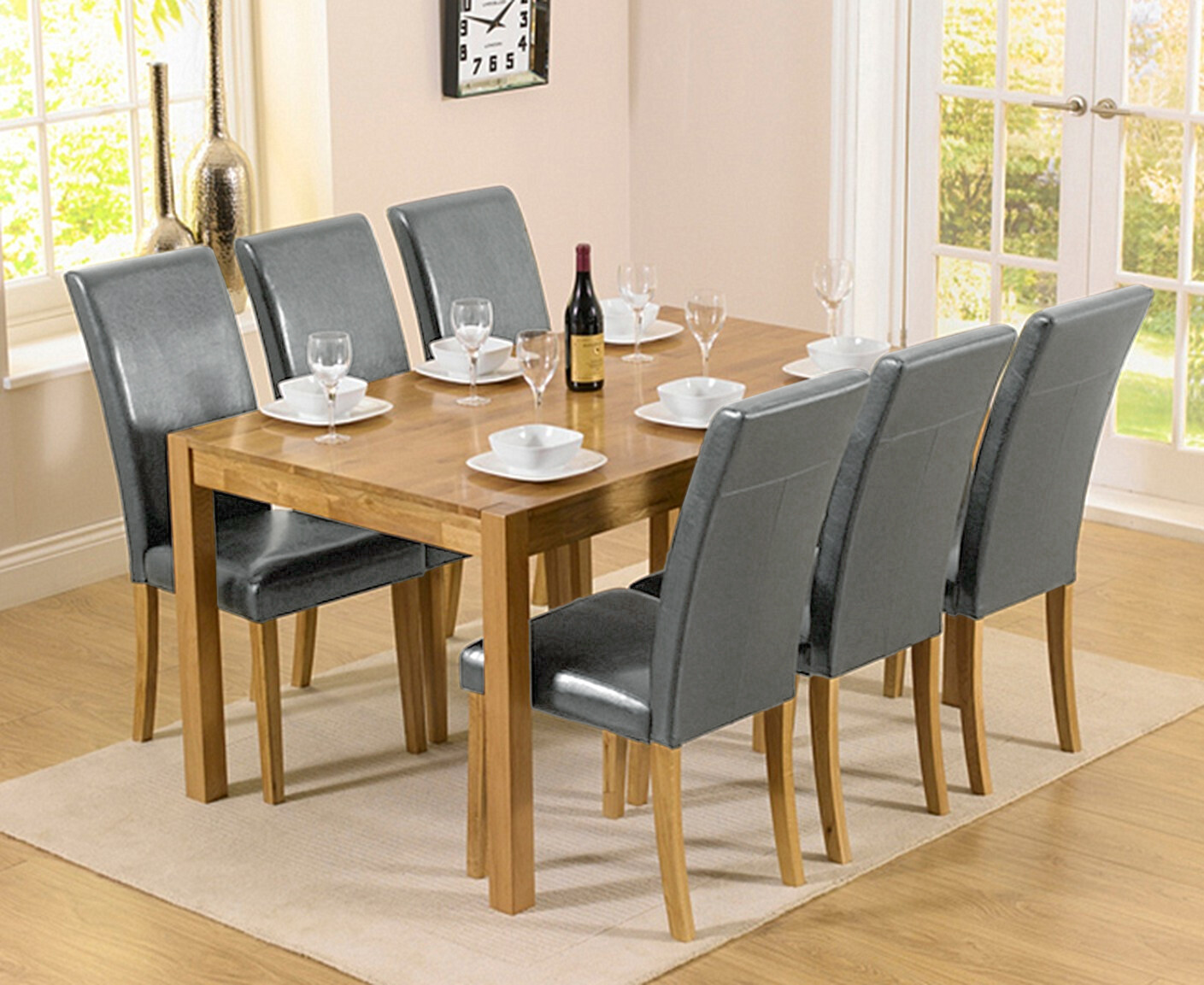 Photo 2 of Oxford 150cm solid oak dining table with 8 black olivia chairs