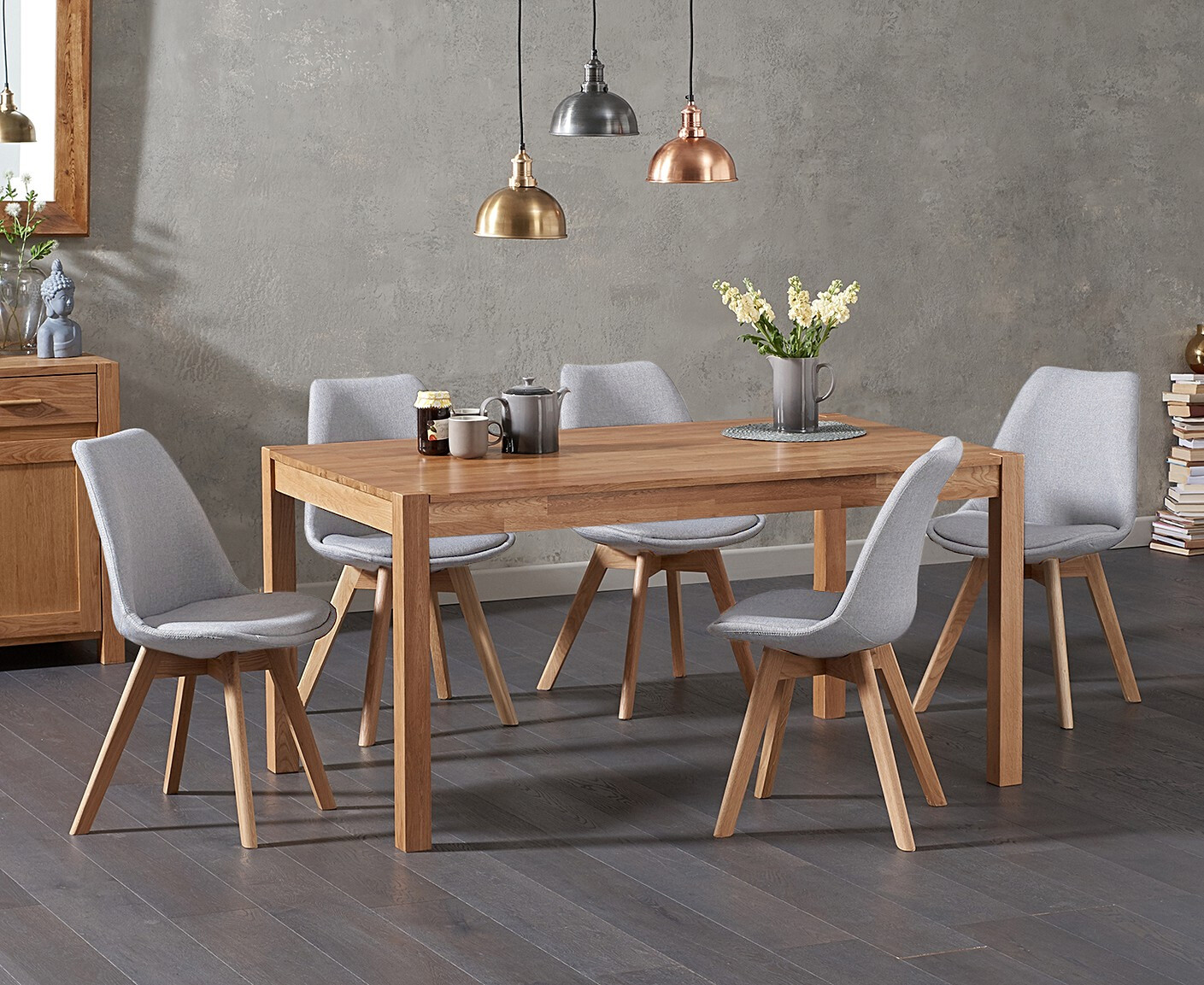 Photo 2 of Oxford solid oak 150cm dining table with 8 dark grey orson chairs