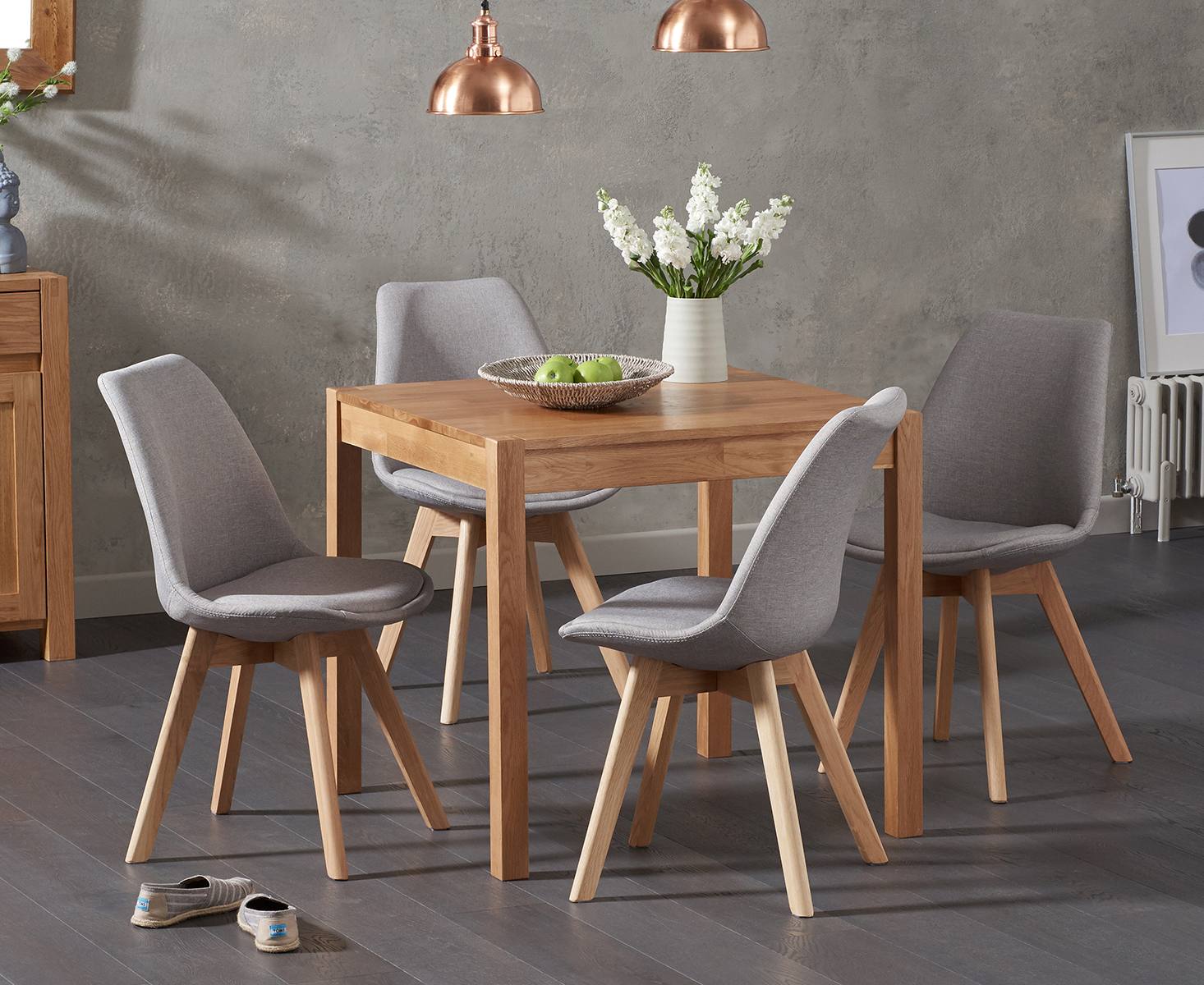 Product photograph of York 80cm Solid Oak Dining Table With 4 Dark Grey Orson Fabric Chairs from Oak Furniture Superstore