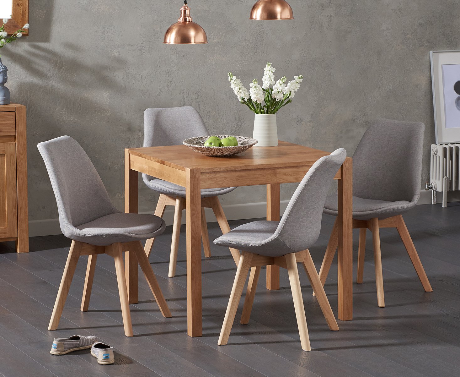 York 80cm Solid Oak Dining Table With 4 Light Grey Orson Fabric Chairs