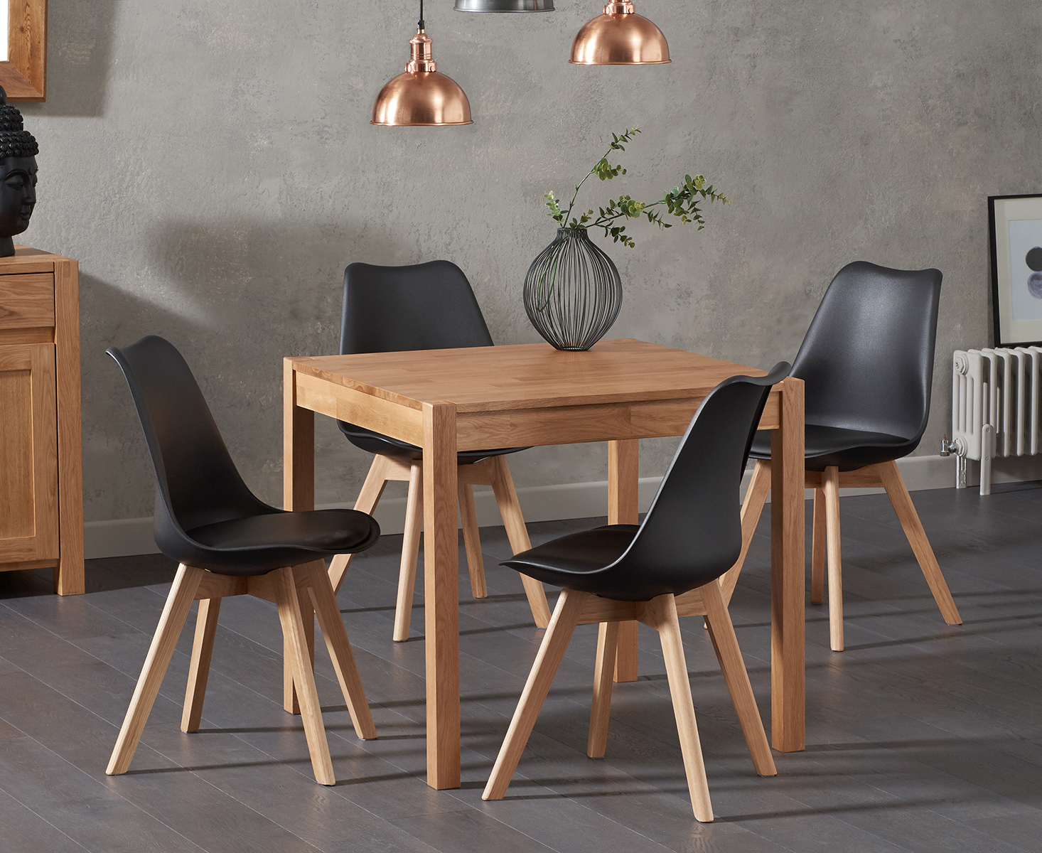 Product photograph of York 80cm Solid Oak Dining Table With 4 Light Grey Orson Faux Leather Chairs from Oak Furniture Superstore